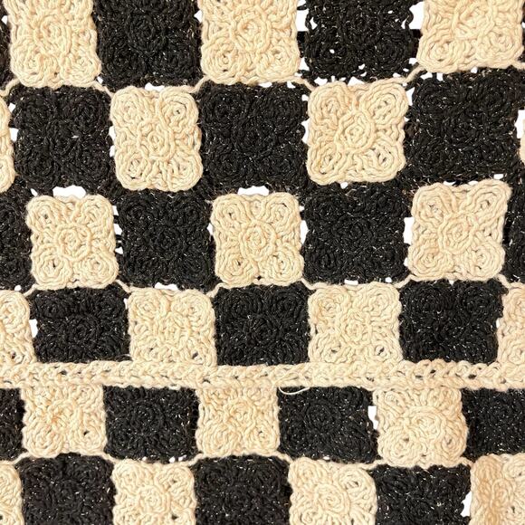 Crochet Checkered Granny Square Sweater Vest Size M Black Boho Festival - Picture 8 of 13